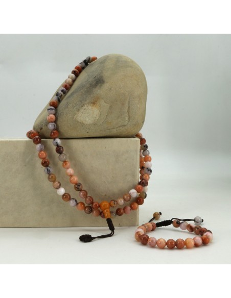 Pink Botswana Agate Japa mala and bracelet beads, heart chakra 108 beads japa and 22 beads bracelet, prayers beads,buddhist japa