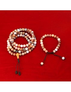 Pink Botswana Agate Japa mala and bracelet beads, heart chakra 108 beads japa and 22 beads bracelet, prayers beads,buddhist japa