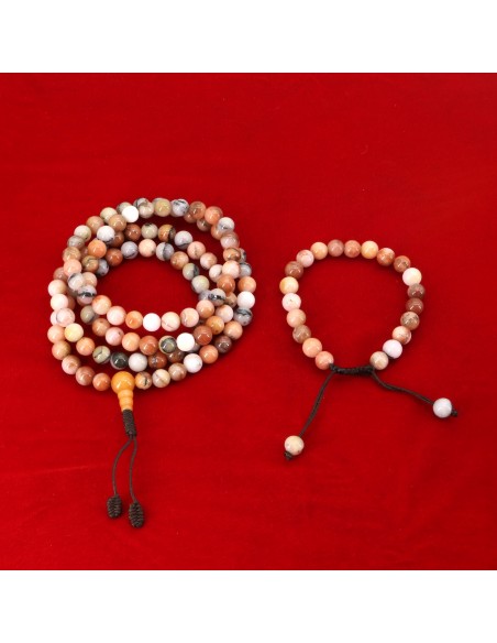 Pink Botswana Agate Japa mala and bracelet beads, heart chakra 108 beads japa and 22 beads bracelet, prayers beads,buddhist japa