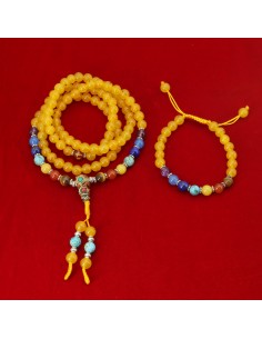 Yellow jade 7 chakra Japa mala and bracelet set, the Root Chakra, also known as the Sacral Chakra, base of spine