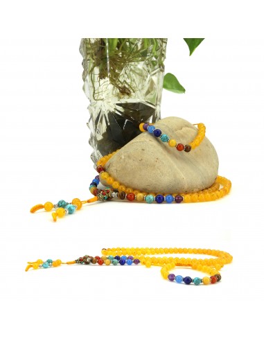 Yellow jade 7 chakra Japa mala and bracelet set, the Root Chakra, also known as the Sacral Chakra, base of spine
