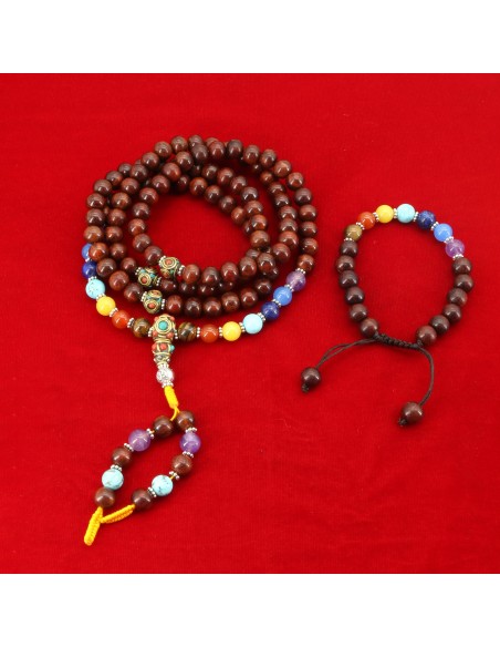 Sandalwood 7 Chakra Japa Mala and Bracelet Set/ Chanting Beads, the Root Chakra, also known as the Sacral Chakra, plexus chakra
