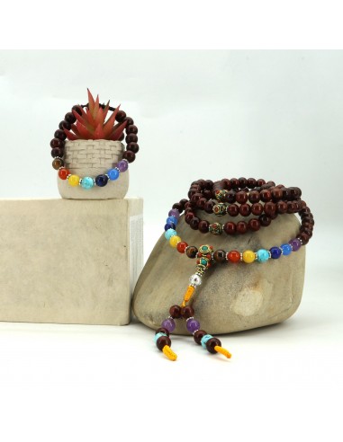 Sandalwood 7 Chakra Japa Mala and Bracelet Set/ Chanting Beads, the Root Chakra, also known as the Sacral Chakra, plexus chakra
