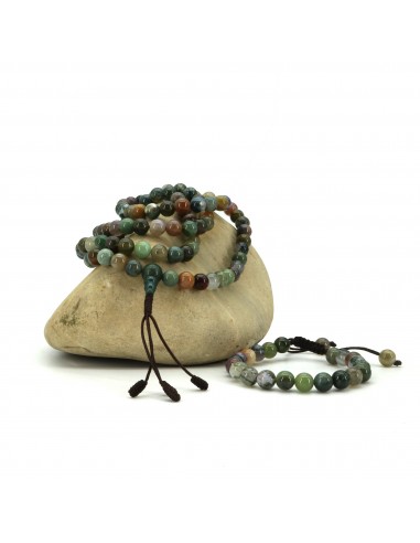 Moss Agate Japa Mala and Bracelet Set/ Chanting Beads, purify Circulatory system, semi-precious, heart chakra, healing necklace