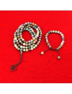 Moss Agate Japa Mala and Bracelet Set/ Chanting Beads, purify Circulatory system, semi-precious, heart chakra, healing necklace