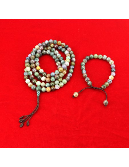 Moss Agate Japa Mala and Bracelet Set/ Chanting Beads, purify Circulatory system, semi-precious, heart chakra, healing necklace