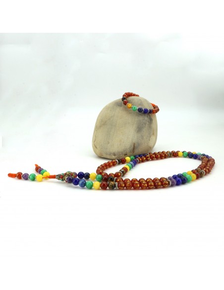 Carnelian 7 Chakra Japa Mala and Bracelet Set, Chanting Beads, best for yoga meditation gift, beaded Japa mala, yoga meditation