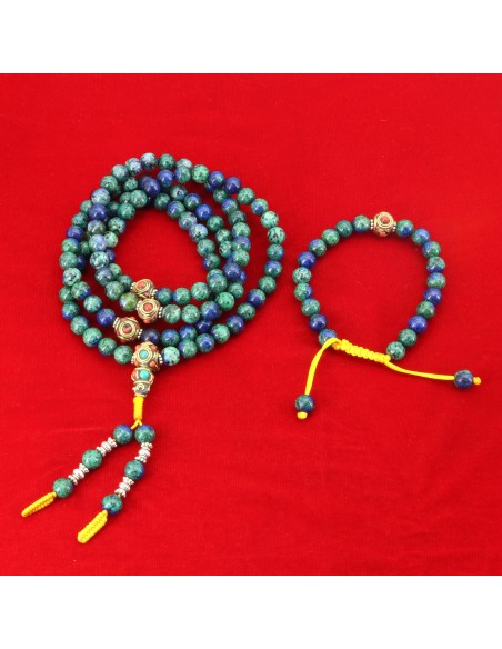 Azurite Japa Mala and Bracelet Set/ Chanting Beads, removing obstacles, Buddhist beads, 8mm bead, 108 mala, master healing beads