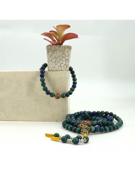 Azurite Japa Mala and Bracelet Set/ Chanting Beads, removing obstacles, Buddhist beads, 8mm bead, 108 mala, master healing beads