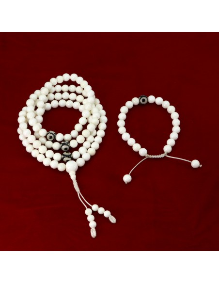 Conch shell Mala and yoga bracelet, power and control, Buddhist auspicious sign, thread beaded, Natural conch shell beaded japa