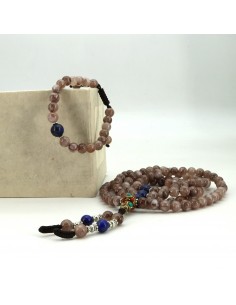 Unakite Japa Mala and Bracelet Set/ Prayer Beds, chanting beads, third eye and heart chakra stone,useful for depression,insomnia 2