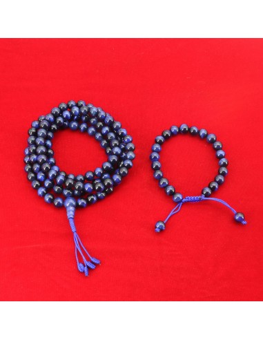 Blue Tiger Eye Japa Mala and Bracelet Set/ Prayer Beads, buddhist chanting beads, third eye chakra, semi-precious stone,108beads