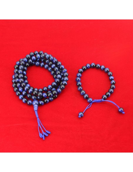 Blue Tiger Eye Japa Mala and Bracelet Set/ Prayer Beads, buddhist chanting beads, third eye chakra, semi-precious stone,108beads