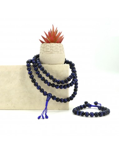 Blue Tiger Eye Japa Mala and Bracelet Set/ Prayer Beads, buddhist chanting beads, third eye chakra, semi-precious stone,108beads