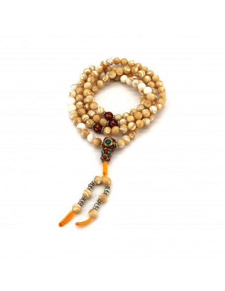 Yellow Mother Of Pearl Japa Mala and Bracelet Set/Chanting Beads, solar plexus chakra payer beads, protection japa necklace,108