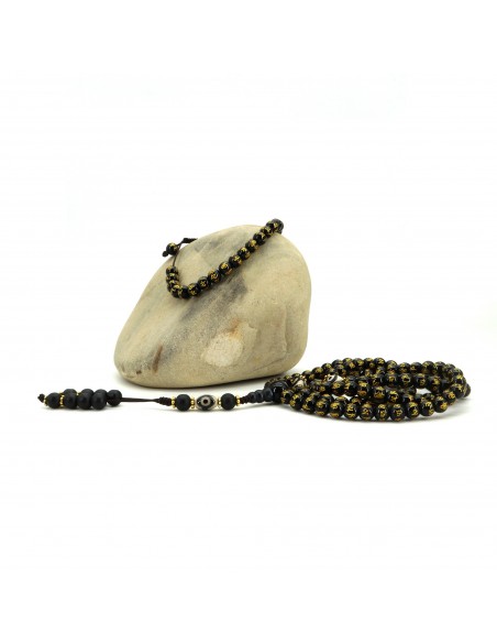 Black om mani padme hum carving japa mala set, chanting beads, buddhist prayer, meditation, healing, root chakra, 108 japa bwads