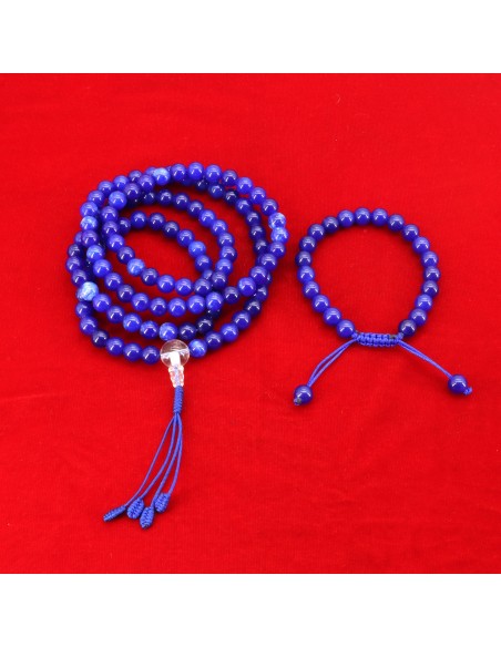 Blue Agate Japa Mala and Bracelet Set/Prayer, chanting beads, provide 'emotional facelifts', utilized for healing, 108 beads