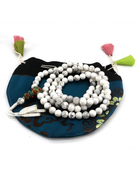 Howlite Japa Mala and Bracelet Set/ Prayer Beads, 108 beads japa crown chakra Mala, jewelry, necklaces, Scorpions and Capricorns