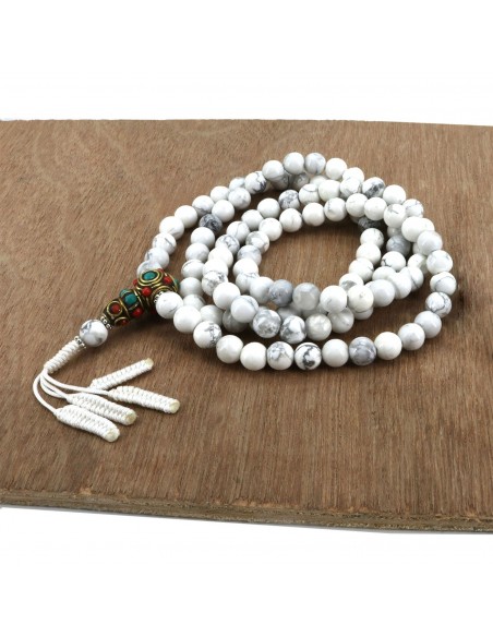 Howlite Japa Mala and Bracelet Set/ Prayer Beads, 108 beads japa crown chakra Mala, jewelry, necklaces, Scorpions and Capricorns