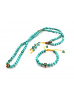 Turquoise Japa mala and adjustable bracelet set, tibetan turquoise handmade mala and bracelet, healing necklace, inner peace jap 2