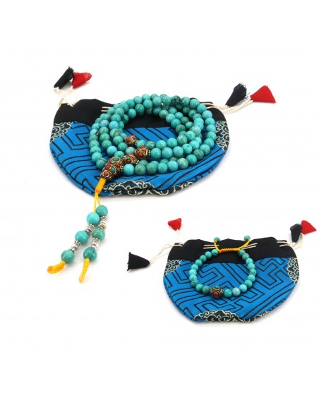 Turquoise Japa mala and adjustable bracelet set, tibetan turquoise handmade mala and bracelet, healing necklace, inner peace jap