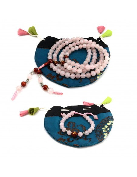 108 beads Pink color of Rose Quartz tibetan Japa mala and wrist band, brings happiness, passion, pleasure, peace of mind bead