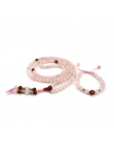 108 beads Pink color of Rose Quartz tibetan Japa mala and wrist band, brings happiness, passion, pleasure, peace of mind bead