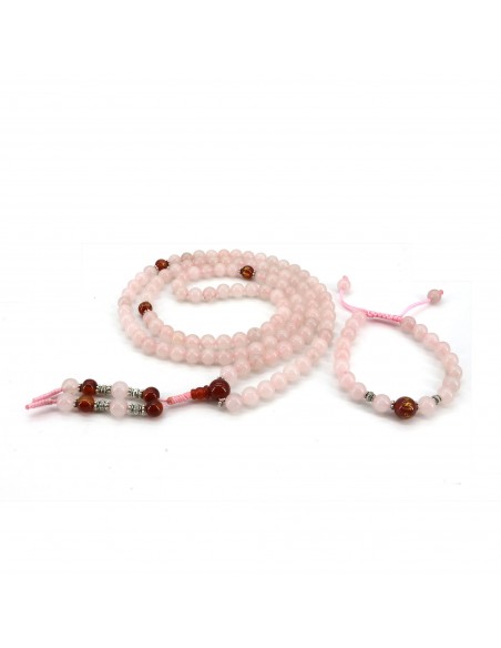 108 beads Pink color of Rose Quartz tibetan Japa mala and wrist band, brings happiness, passion, pleasure, peace of mind bead