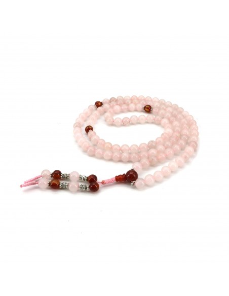 108 beads Pink color of Rose Quartz tibetan Japa mala and wrist band, brings happiness, passion, pleasure, peace of mind bead