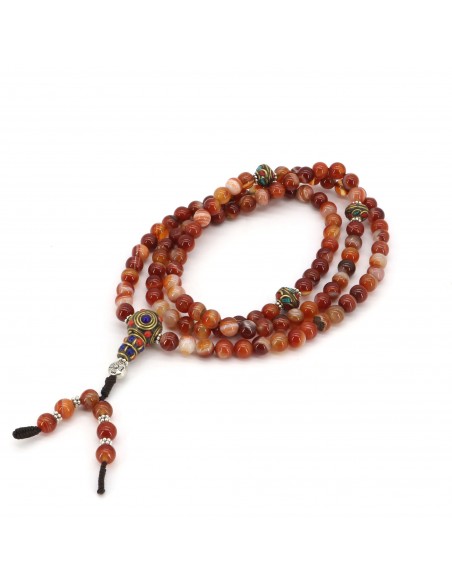 Laguna Agate root chakra 108 beads Tibetan Japa mala with wrist band set, meditation prayer beads, chanting necklace, compassion