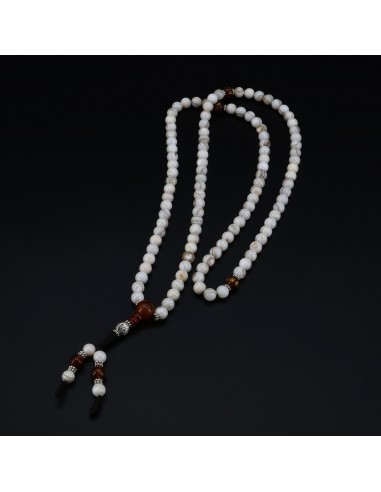 White Mother Of Pearl Japa Mala and Bracelet Set, Chanting Beads, prayer beads, buddhist wrist band, yoga children healing japa