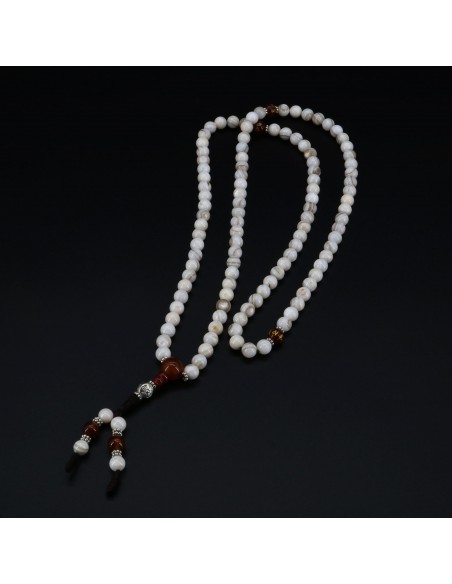 White Mother Of Pearl Japa Mala and Bracelet Set, Chanting Beads, prayer beads, buddhist wrist band, yoga children healing japa