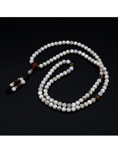 White Mother Of Pearl Japa Mala and Bracelet Set, Chanting Beads, prayer beads, buddhist wrist band, yoga children healing japa