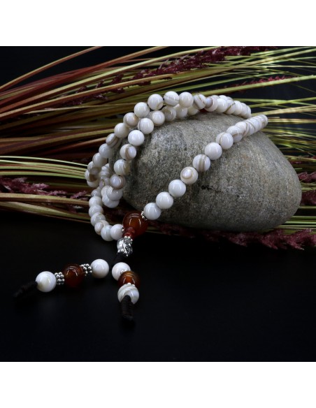 White Mother Of Pearl Japa Mala and Bracelet Set, Chanting Beads, prayer beads, buddhist wrist band, yoga children healing japa