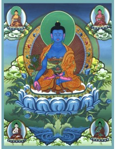 5 Buddhas, Shakyamuni buddha, vairochana buddha, amitabha buddha, amogasiddhi buddha Cotton Canvas Thangka Painting