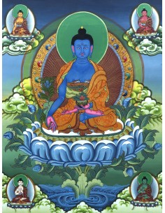 5 Buddhas, Shakyamuni buddha, vairochana buddha, amitabha buddha, amogasiddhi buddha Cotton Canvas Thangka Painting 2