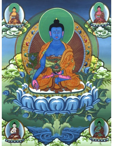 5 Buddhas, Shakyamuni buddha, vairochana buddha, amitabha buddha, amogasiddhi buddha Cotton Canvas Thangka Painting