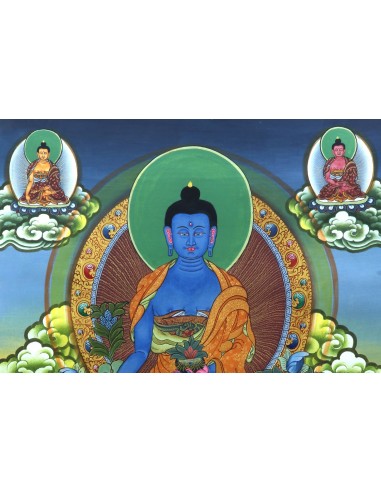 5 Buddhas, Shakyamuni buddha, vairochana buddha, amitabha buddha, amogasiddhi buddha Cotton Canvas Thangka Painting