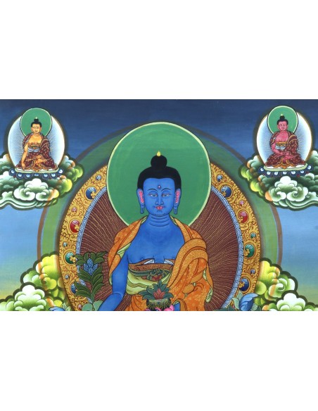 5 Buddhas, Shakyamuni buddha, vairochana buddha, amitabha buddha, amogasiddhi buddha Cotton Canvas Thangka Painting