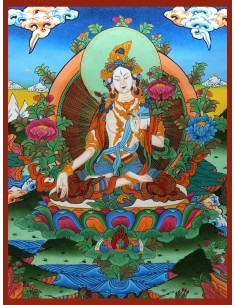 White tara long-life, healing, compassion, health, Thangka, cotton canvas, 24 karat pure gold, mineral and vegetable pigments