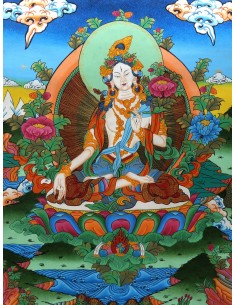 White tara long-life, healing, compassion, health, Thangka, cotton canvas, 24 karat pure gold, mineral and vegetable pigments 2