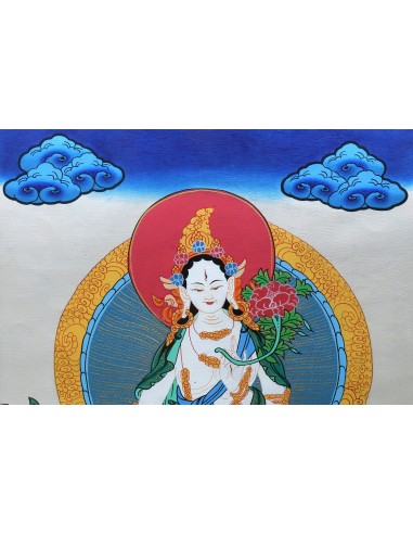 White tara long-life, healing, compassion, health, Thangka, cotton canvas, Mantra, Spirituality, Enlightenment