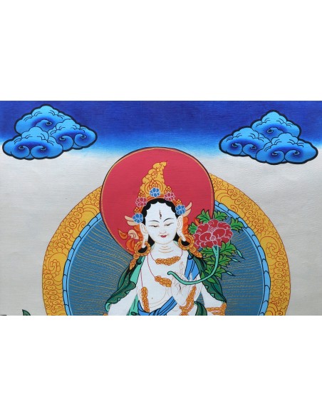 White tara long-life, healing, compassion, health, Thangka, cotton canvas, Mantra, Spirituality, Enlightenment