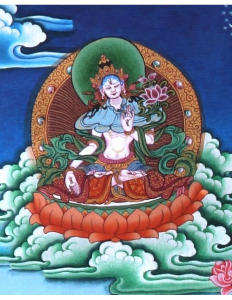 Tse Lha Nam Sum Pure Gold Tibetan thangka, Chhela Nam Sum Thangka, Avalokiteshvara, full gold painting, painting gift, Love