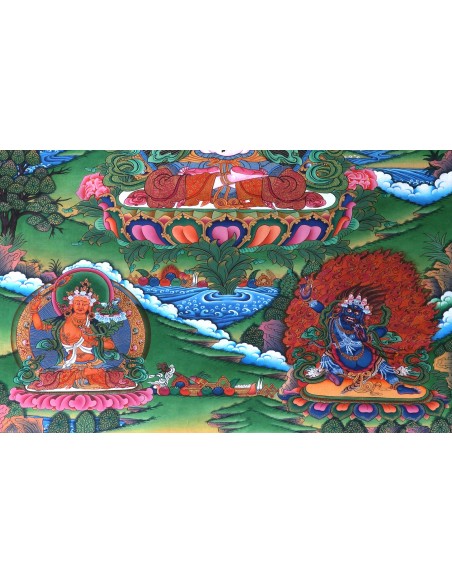 Tse Lha Nam Sum Pure Gold Tibetan thangka, Chhela Nam Sum Thangka, Avalokiteshvara, full gold painting, painting gift, Love