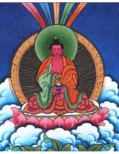 Tse Lha Nam Sum Pure Gold Tibetan thangka, Chhela Nam Sum Thangka, Avalokiteshvara, full gold painting, painting gift, Love