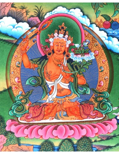 Tse Lha Nam Sum Pure Gold Tibetan thangka, Chhela Nam Sum Thangka, Avalokiteshvara, full gold painting, painting gift, Love