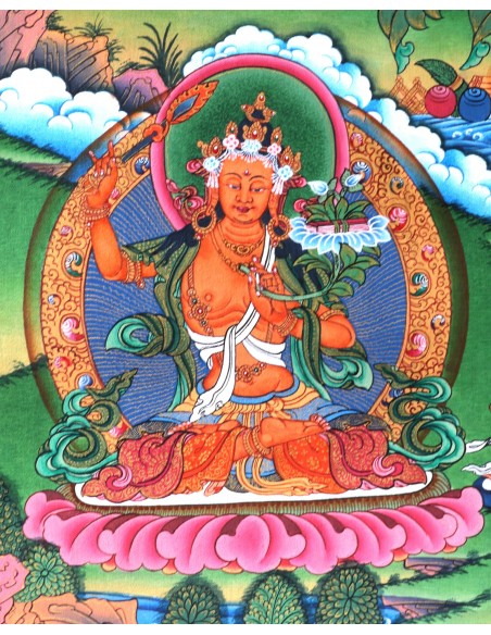 Tse Lha Nam Sum Pure Gold Tibetan thangka, Chhela Nam Sum Thangka, Avalokiteshvara, full gold painting, painting gift, Love