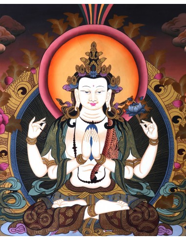 Rig sum Gonpa Thangka Traditional Tibetan Buddhist 36x26" Painting, Rig Sum Gonpa Jampeyang(Manjushree), Chenresig(Avalokiteshva