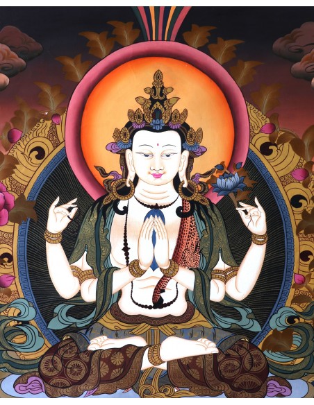 Rig sum Gonpa Thangka Traditional Tibetan Buddhist 36x26" Painting, Rig Sum Gonpa Jampeyang(Manjushree), Chenresig(Avalokiteshva